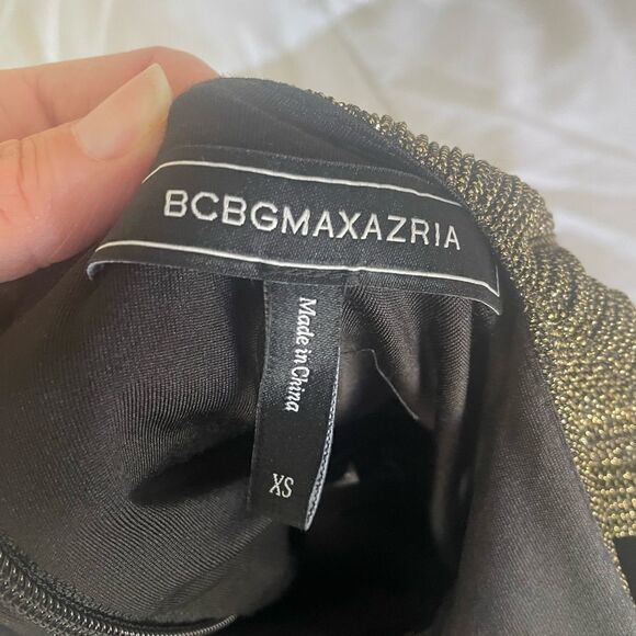 BCBG MAXAZRIA Metallic Gold Pleated Cut Out Gown XS - Picture 7 of 10